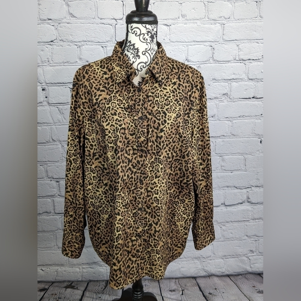 Chaps women's long sleeve animal print button front 2x shirt 100% cotton bb17